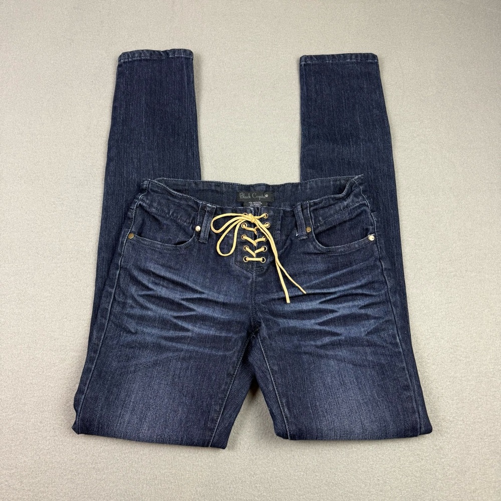 Black Crystal Low-rise Lace‎ up Jeans ☮️🫶🏽